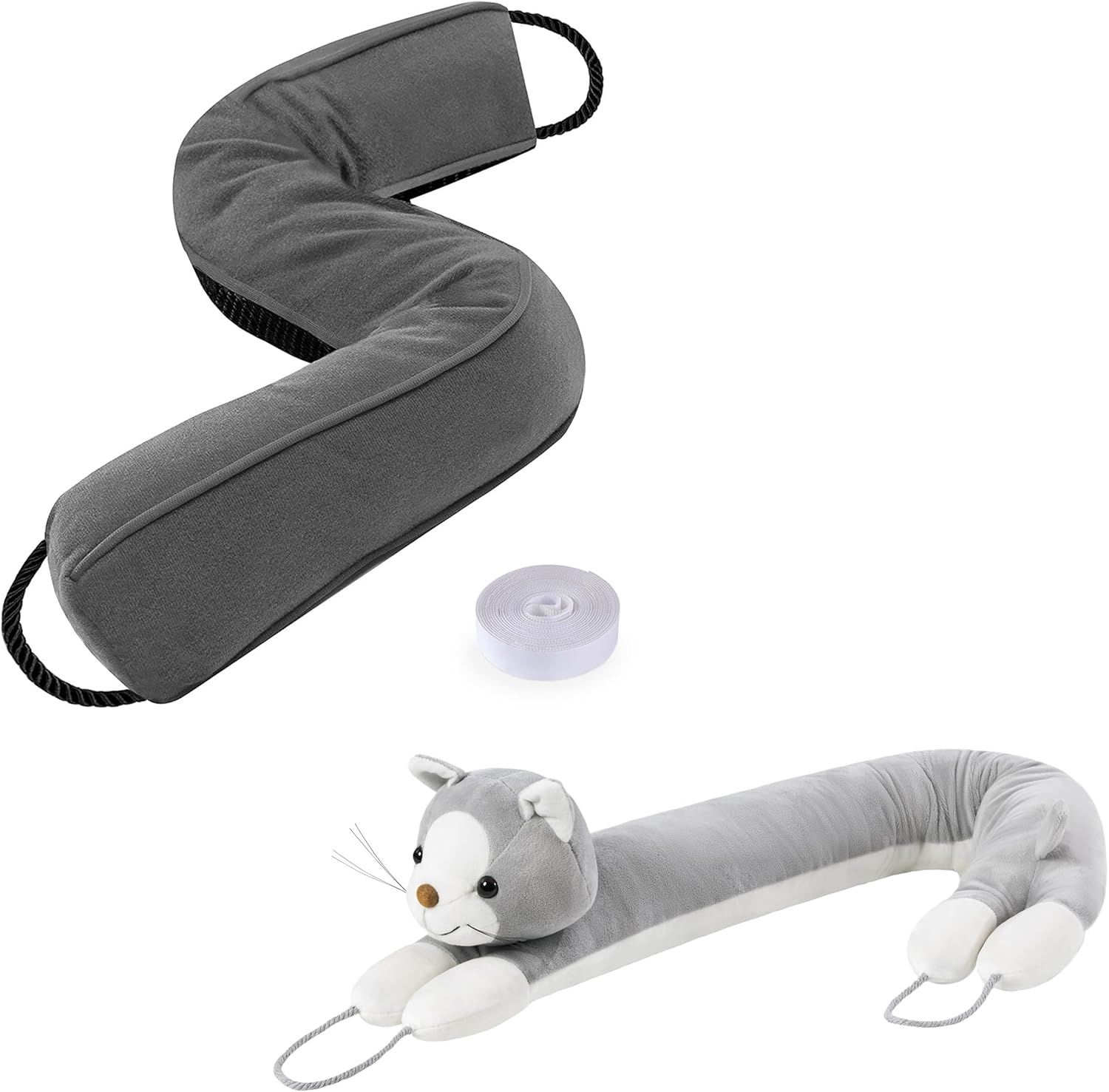 Sunolga 38" Gray Door Draft Stopper and 38" Gray Cat Style Door Draft Blocker, All-Season Seal for Noise, Light, Dust, Door Sweep, 2 Item Bundle