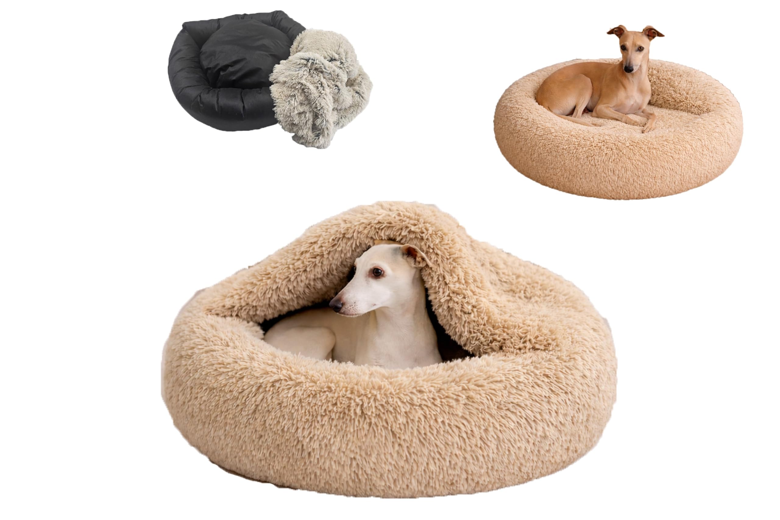 Cuccia antistress per cani con fodera rimovibile 80 cm – Cuccia per cani soffice e lavabile – Cuscino morbido – Cani di piccola e media taglia – Fondo antiscivolo – Shaggy – Beige