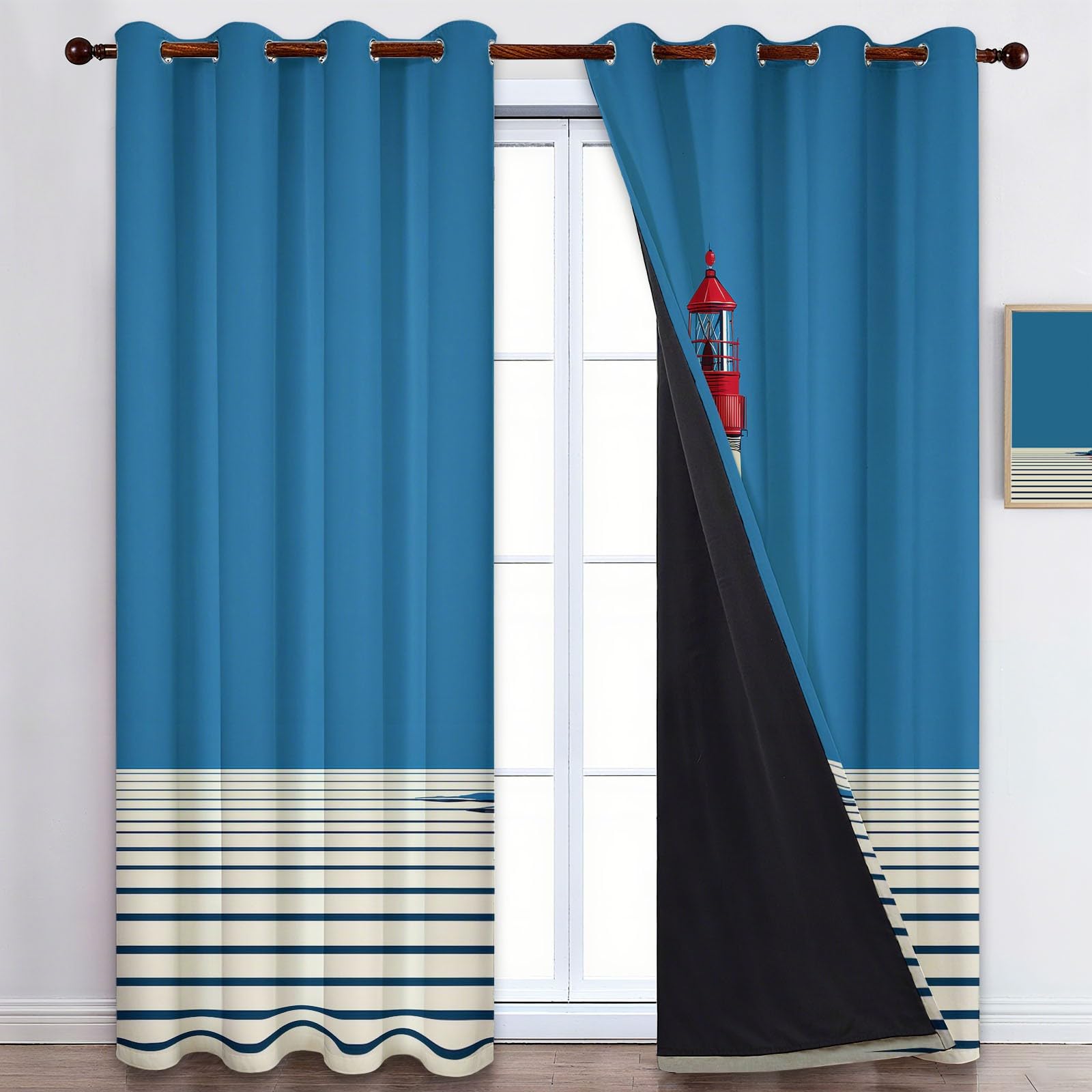 Générique Rideau Occultant Marin Isolation Thermique et Réduction du Bruit 140L x 245H cm (2 Panneaux) - Rideaux Phare Classique Rouge Et Blanc Rayures avec Oeillets pour Chambre Salon