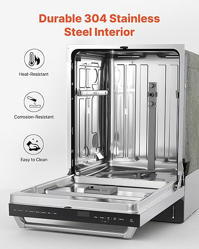 Miniatura 4 de VEVOR Lavavajillas integrado de 24 pulgadas, bañera de acero inoxidable, 14 ajustes de lugar y 8 programas de lavado, lavadora de bajo ruido de