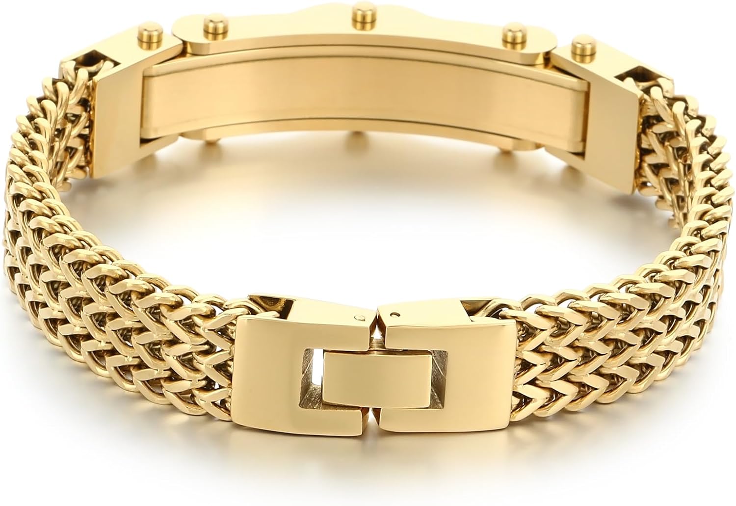 Gold Stainless Steel Bracelet for Men with Cubic Zirconia, Cuban Franco Link Chain Gift for Him, Upgraded Clasp Gold Silver Black
