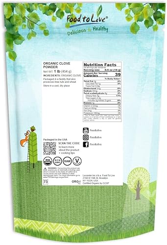 Miniatura 8 de Polvo de clavo orgánico, 8 onzas, sin OMG, cápsulas de clavo finamente molidas, puras, veganas, especias a granel. Buena fuente de vitamina K y