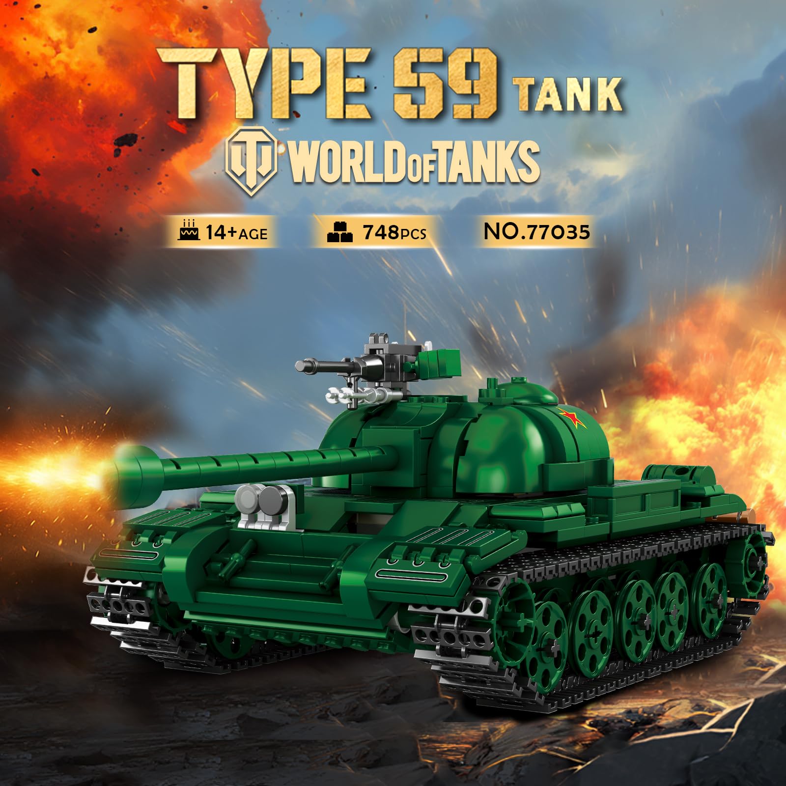Reobrix Tank Building Toy for Adults 1:30 Scale WW2 Military Type 59 Medium Tank, 77035 World of Tanks Licensed - Image 2