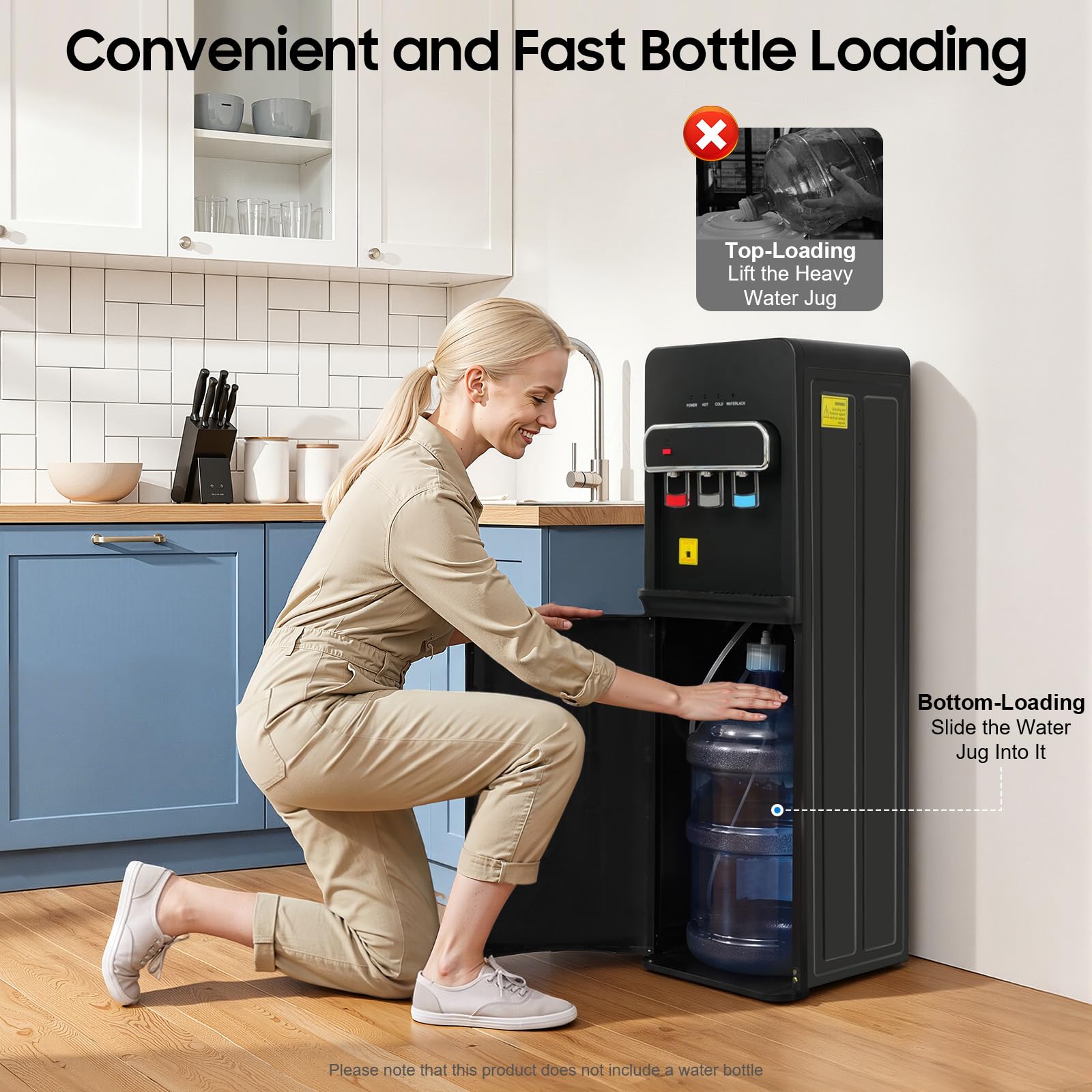 550W Bodenstehender Wasserspender, Kalt Heiß 85-95℃ Doppelfunktion Stand-Wasserspender Schwarz, Bodenbefüllung Heißwasserspender für Zuhause, Büro, Küche
