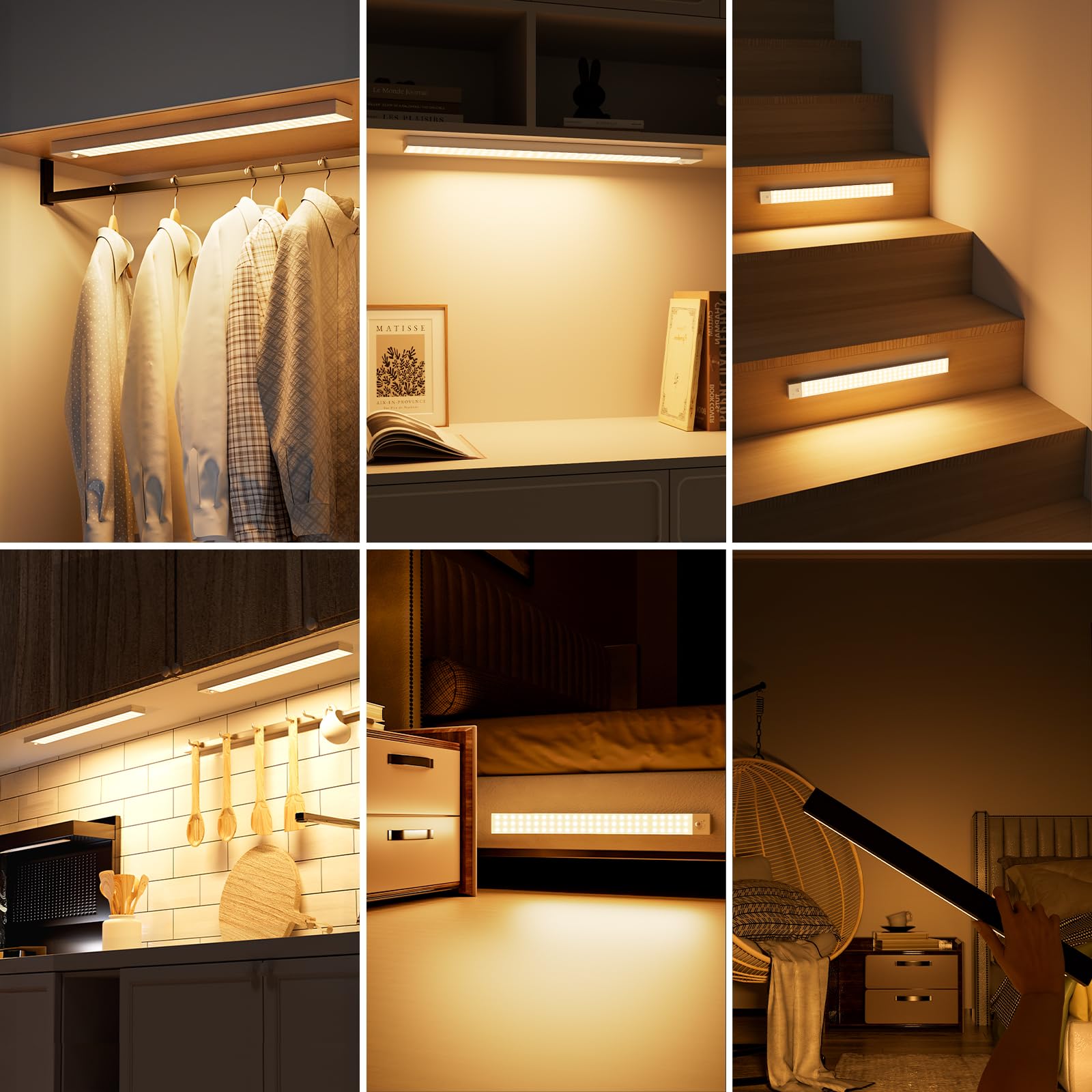 Lámpara LED para armario de cocina, 43,5 cm, 2 unidades, blanco cálido con detector de movimiento, batería interior, luz de armario, barra de luz USB con sensor para armario, armario, maletero, RV | Barra de iluminación LED para armario, barra de luz con