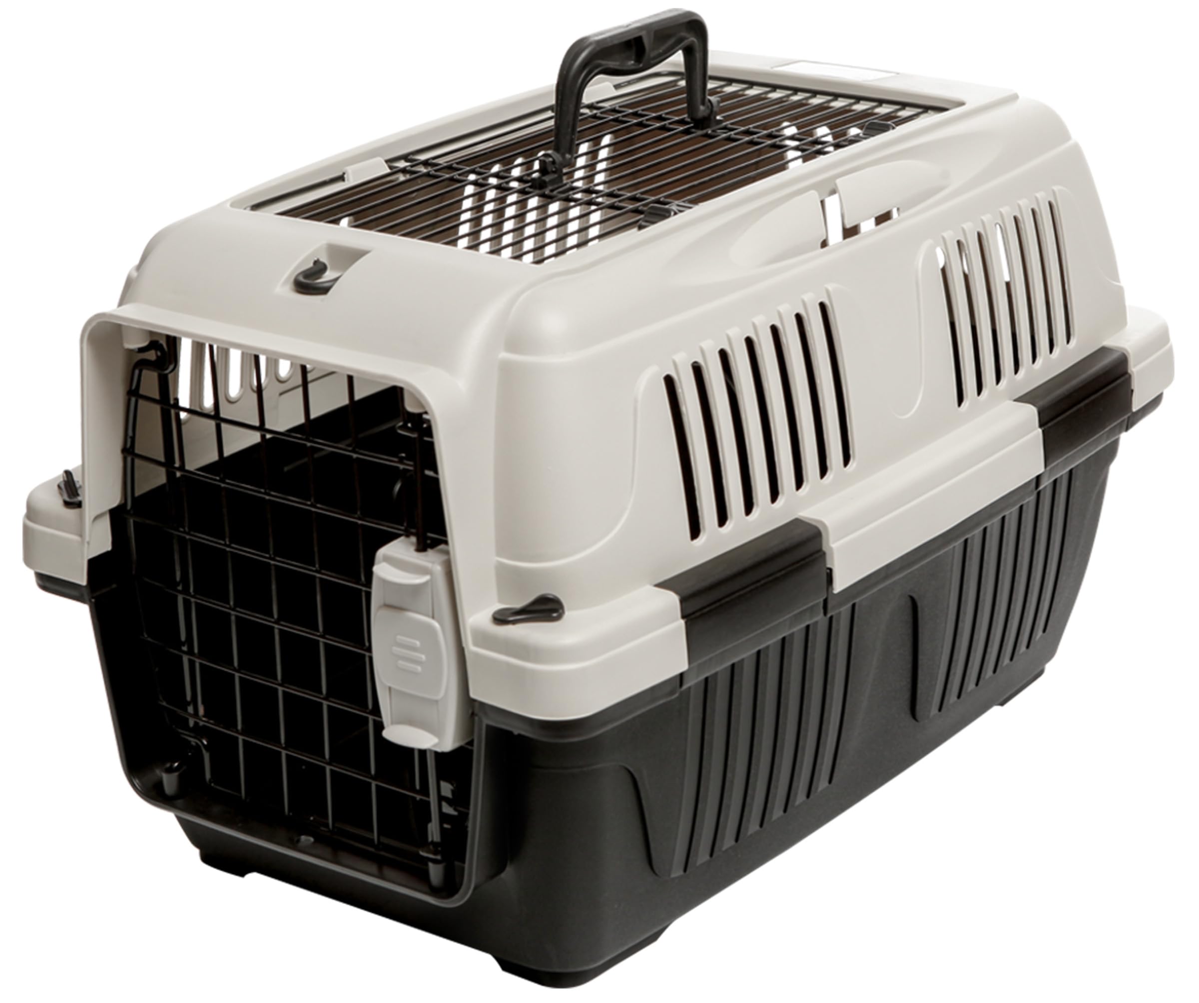 Dehner Lieblinge Hunde-Transportbox/Katzen-Transportbox Robbi, 35 x 37 x 57 cm, Tiergröße M, Kunststoff/Metall, hellgrau/dunkelgrau