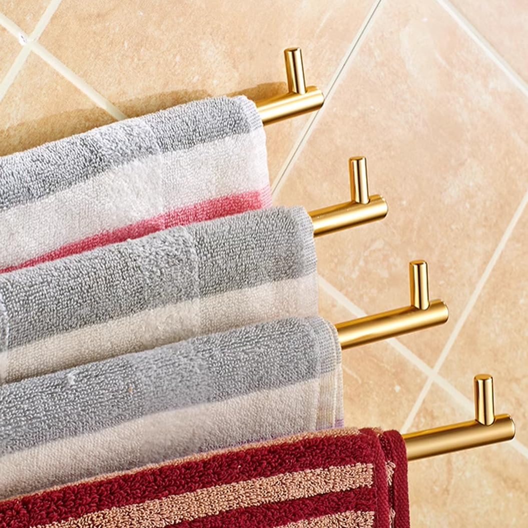 Toallero de baño Moderno Dorado con Barra giratoria, Perchero de baño de 4 Barras con Brazo Plegable Giratorio para Montaje en Pared, Barra giratoria Que Ahorra Espacio para L28cm-