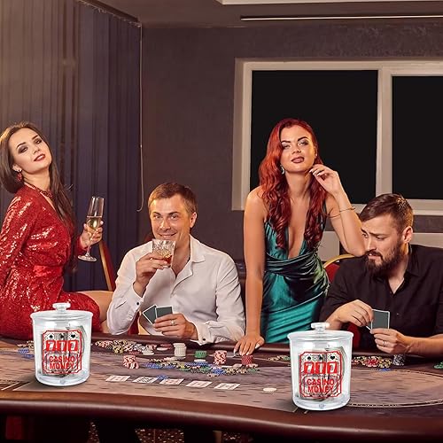 Miniatura 4 de Tarro de dinero de casino, ranuras para regalo, decoración de fiesta temática de 4.7 x 4.7 x 6.3 pulgadas, alcancías acrílicas con una calcomanía,