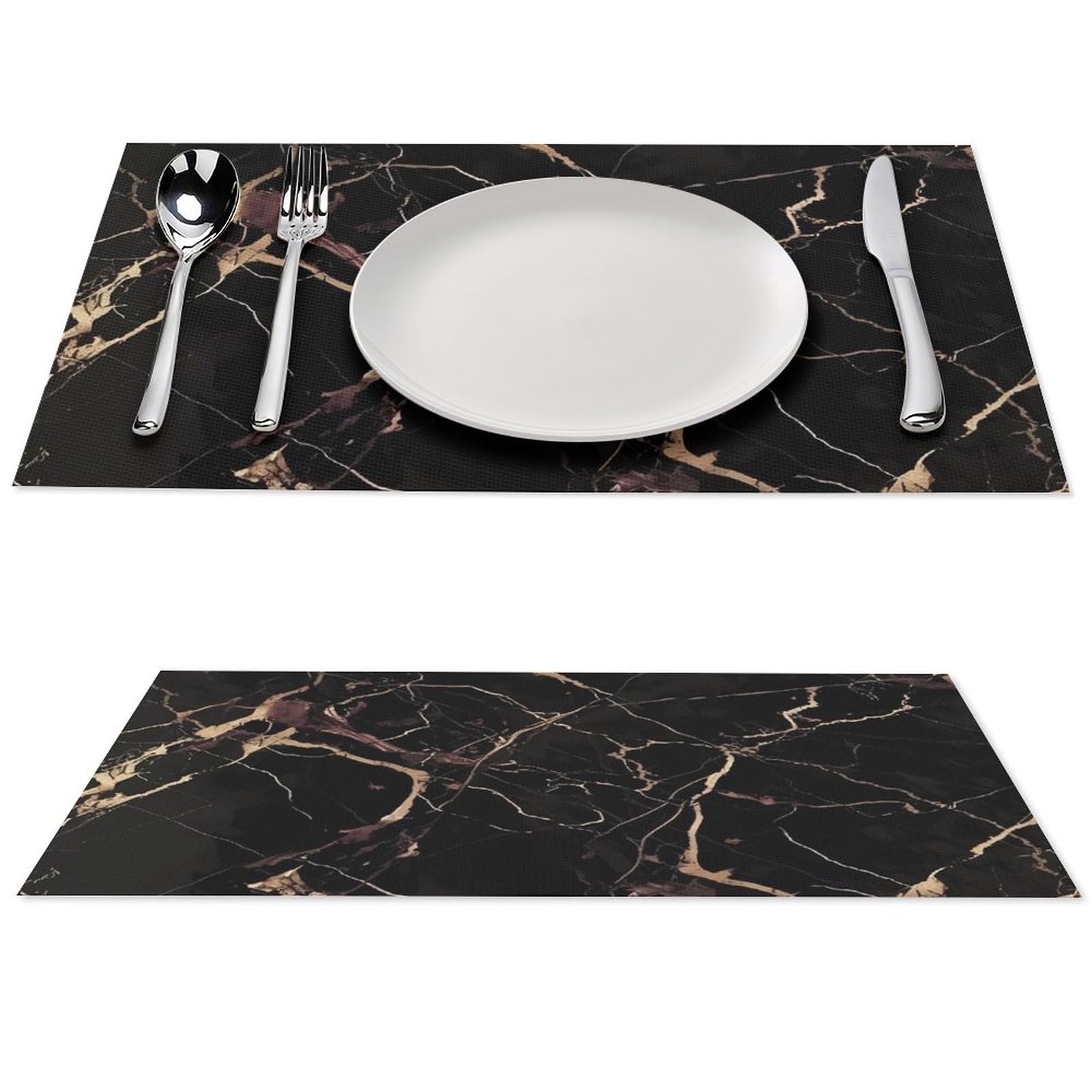 Sets de table déco marbre noir et doré pour cadeau de mariage chic