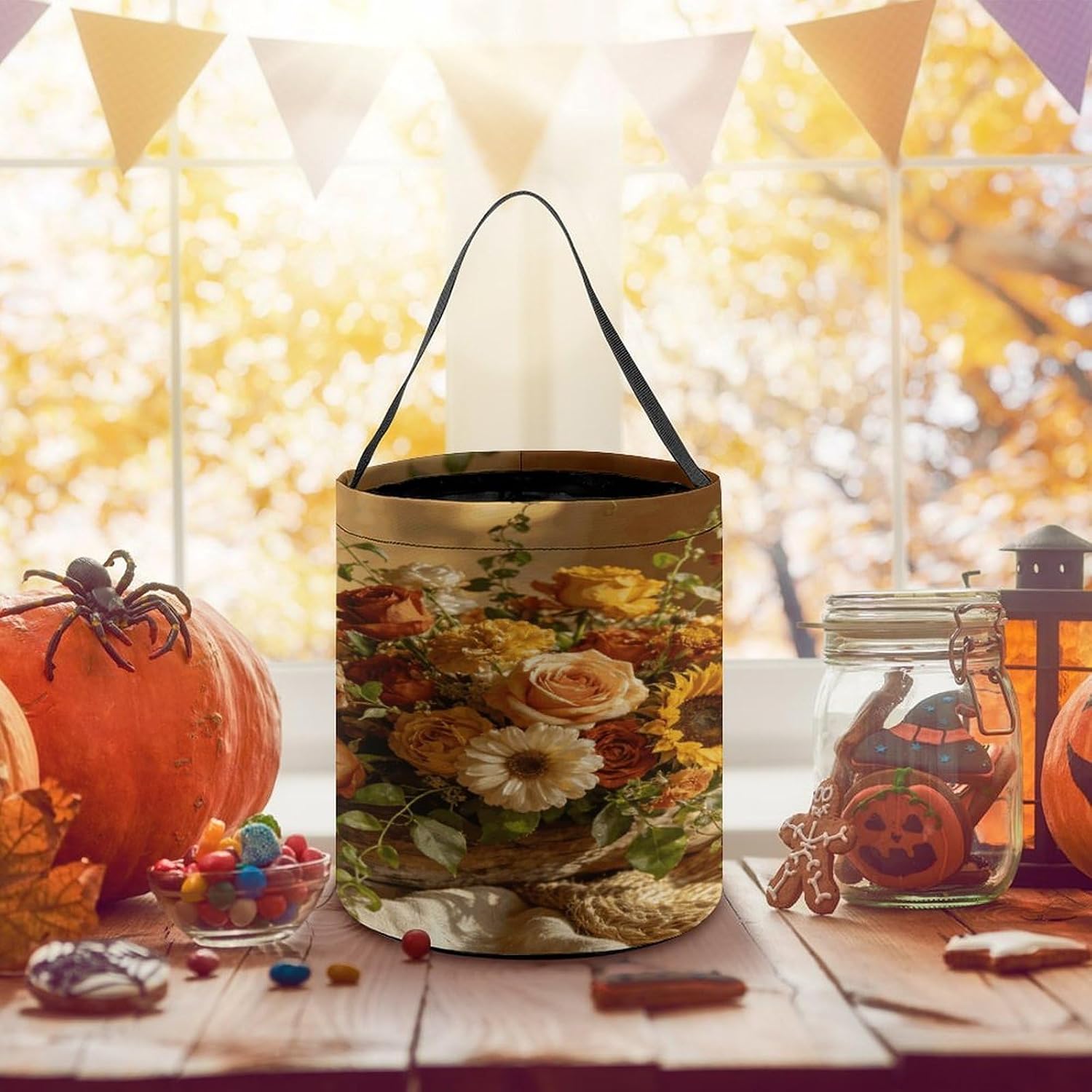 LYHVSFJW Halloween Basket Large Capacity Candy Bags Boho Floral image 5