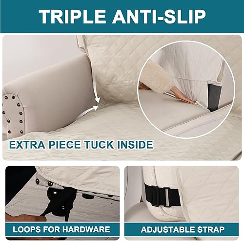Miniatura 4 de Turquoize Fundas para sofá 100% impermeables en forma de "L" para sofá Chaise Lounge, protector de sofá triple antideslizante, funda deslizable para