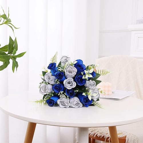 Miniatura 9 de U'Artlines 2 flores artificiales de cementerio con jarrón para tumba, rosas conmemorativas de seda, flores de tumba, flores para tumba, cementerio,