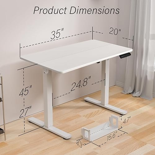 Miniatura 3 de Kingant Escritorio de pie pequeño eléctrico de altura ajustable 35 x 20 pulgadas - Escritorio ergonómico para sentarse y levantarse para oficina en