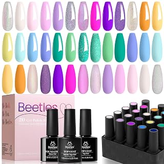 beetles Gel Polish Nail Set 20 Colors Unicorn Collection Pastel Bright Pink Blue Green Soak Off Manicure Kit for Women Girls with Base Matte and Glossy Top Coat