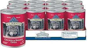 Blue Buffalo Wilderness High Protein, Natural Adult Wet Dog Food, Salmon & Chicken Grill 12.5-oz cans (Pack of 12)