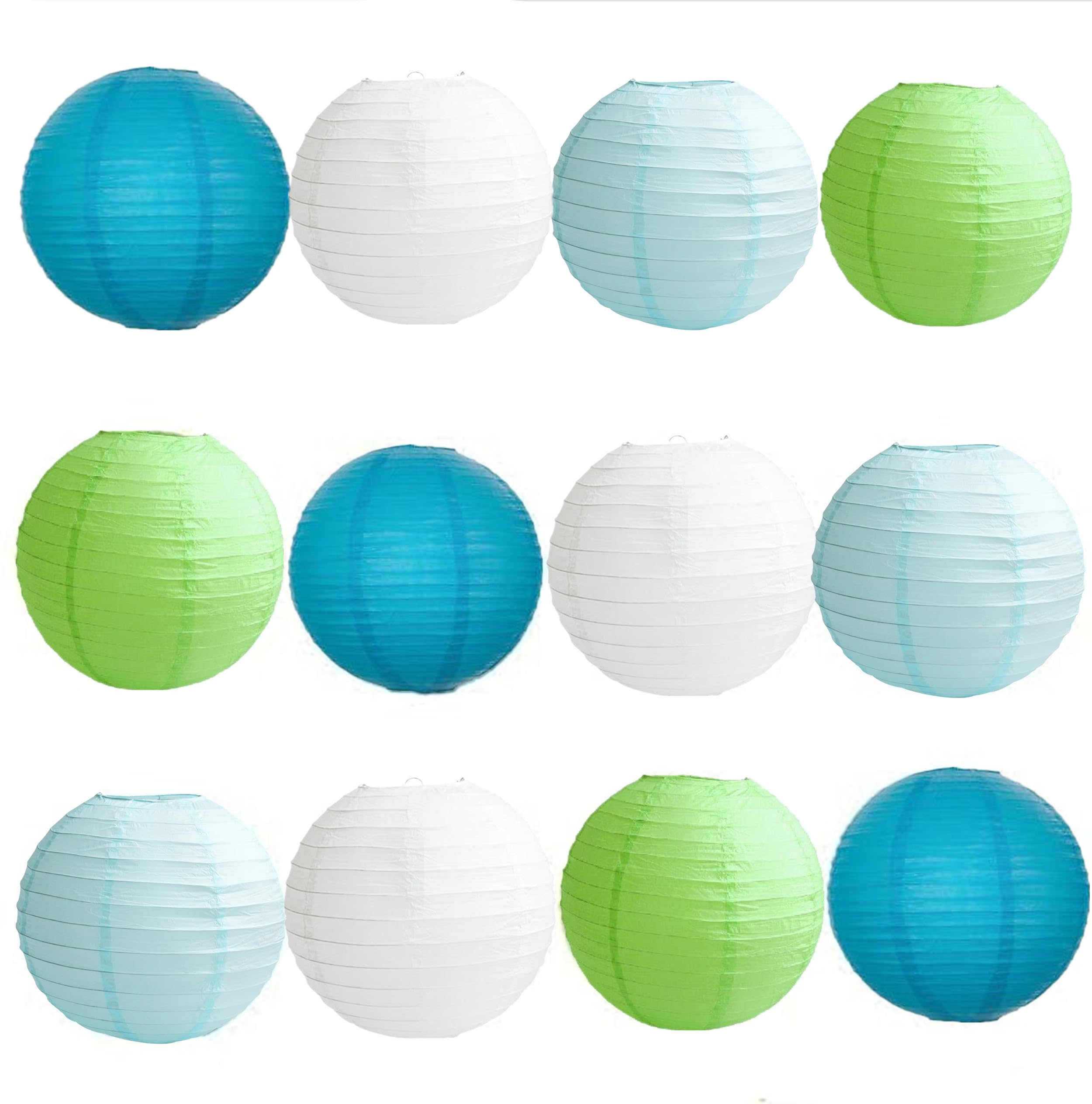 A Liittle Tree-12PCs Mixed New Round Paper Lanterns Lamp Wedding Birthday Party (8", Light Blue+Blue+Lime+White) — image 1