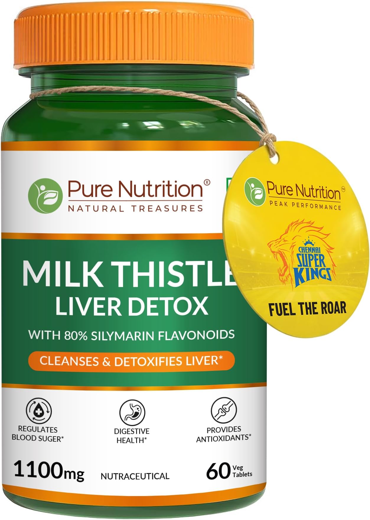 Milk Thistle Liver Detox Supplement - 60 Veg Tablets with Natural Silymarin Exract, N-Acetyl L-Cysteine (NAC), Curcumin, Amla & Vitamin C | Gluten-Free, Anti-Inflammatory, Antioxidant
