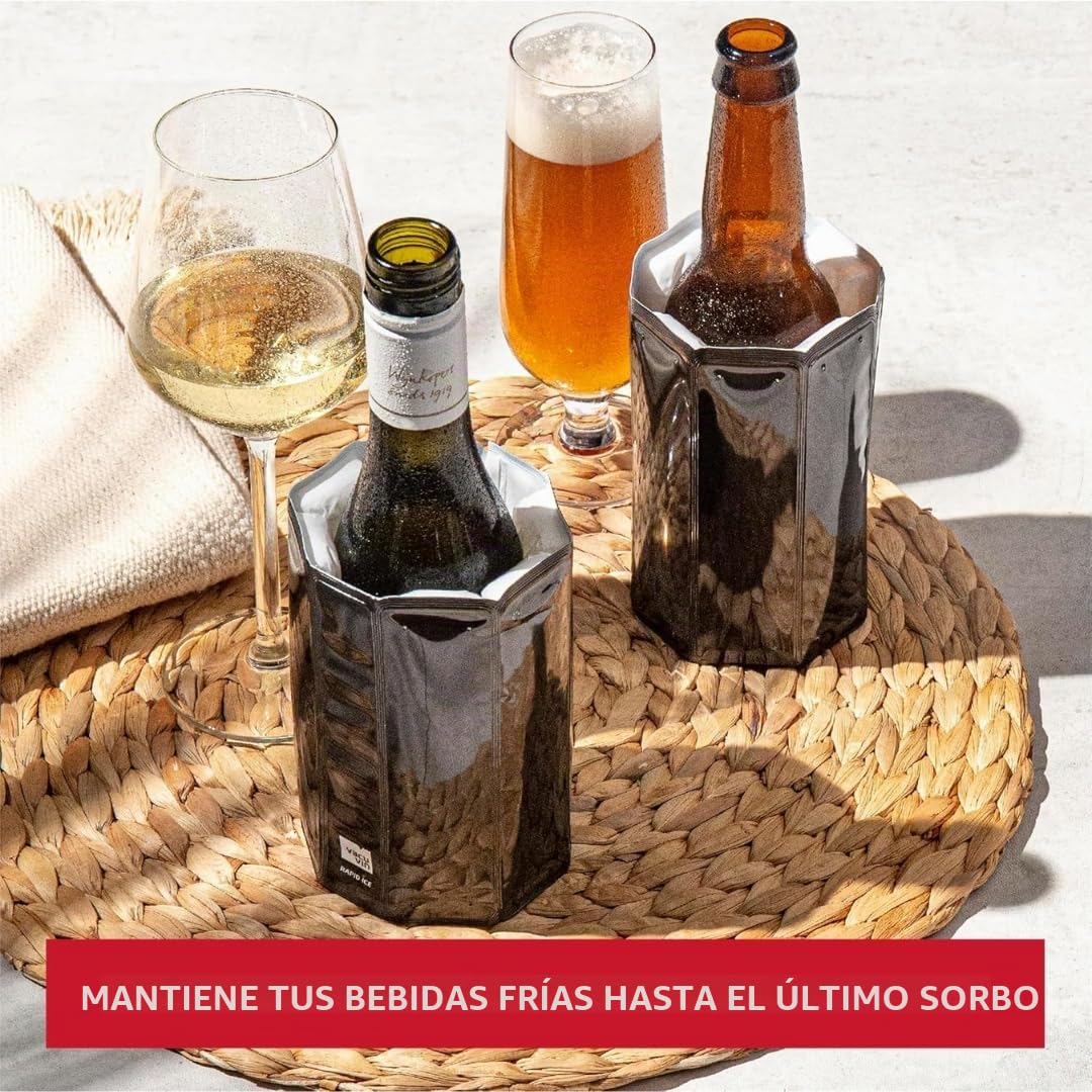 Vacu Vin Refroidisseur Actif Mini Noir - Refroidit Rapide, Maintient Température Basse - Polyvalent Bière et Vin