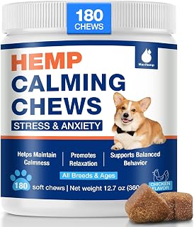 Hemp Calming Chews for Dogs - Advanced Dog Calming Chews - Anxiety Relief Treats Help with Composure, Separation, Barking, Thunderstorms, Stress Relief - Pet Supplement 180 Counts Chicken Flavor