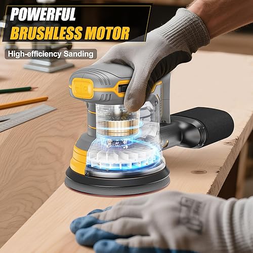Miniatura 5 de Lijadora orbital aleatoria inalámbrica compatible con batería Dewalt de 20 V y 60 V (sin batería), lijadora orbital eléctrica de palma con colector