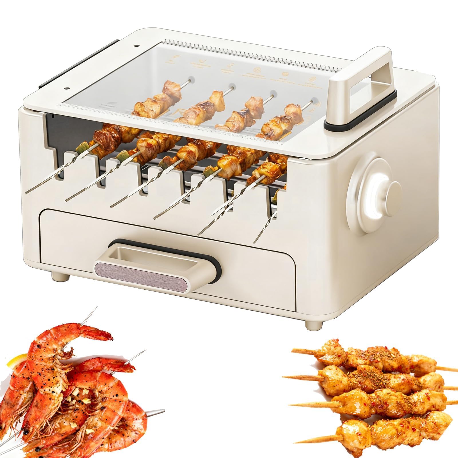 YXYLJOZ Electric Kebab BBQ Grill with Rotating Skewers, Smokeless Non-Stick Grill Oven with Adjustable Thermostat for Parties, Camping and Backyard Cooking