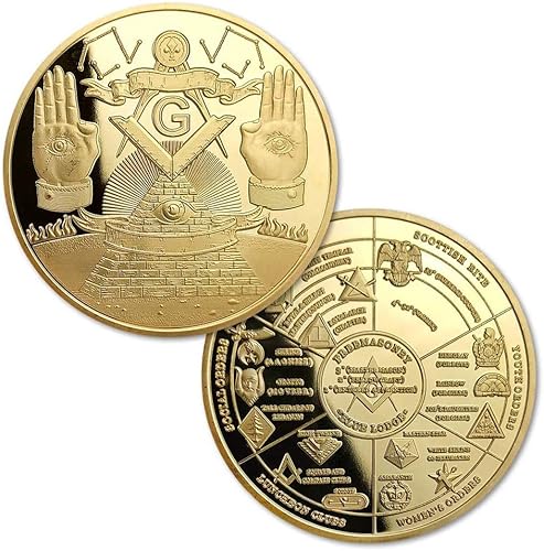 Masonic Challenge Coin Square Brújula Masón Lodge Mapa Familiar Herramientas de Trabajo