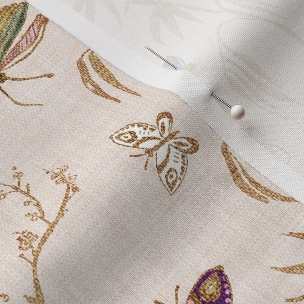 Spoonflower Fabric - Chinoiserie Cottage Botanical Blush Pink Cream Butterfly Floral Printed on Petal Cotton Fabric Fat Quarter - Sewing Quilting Apparel Crafts Decor