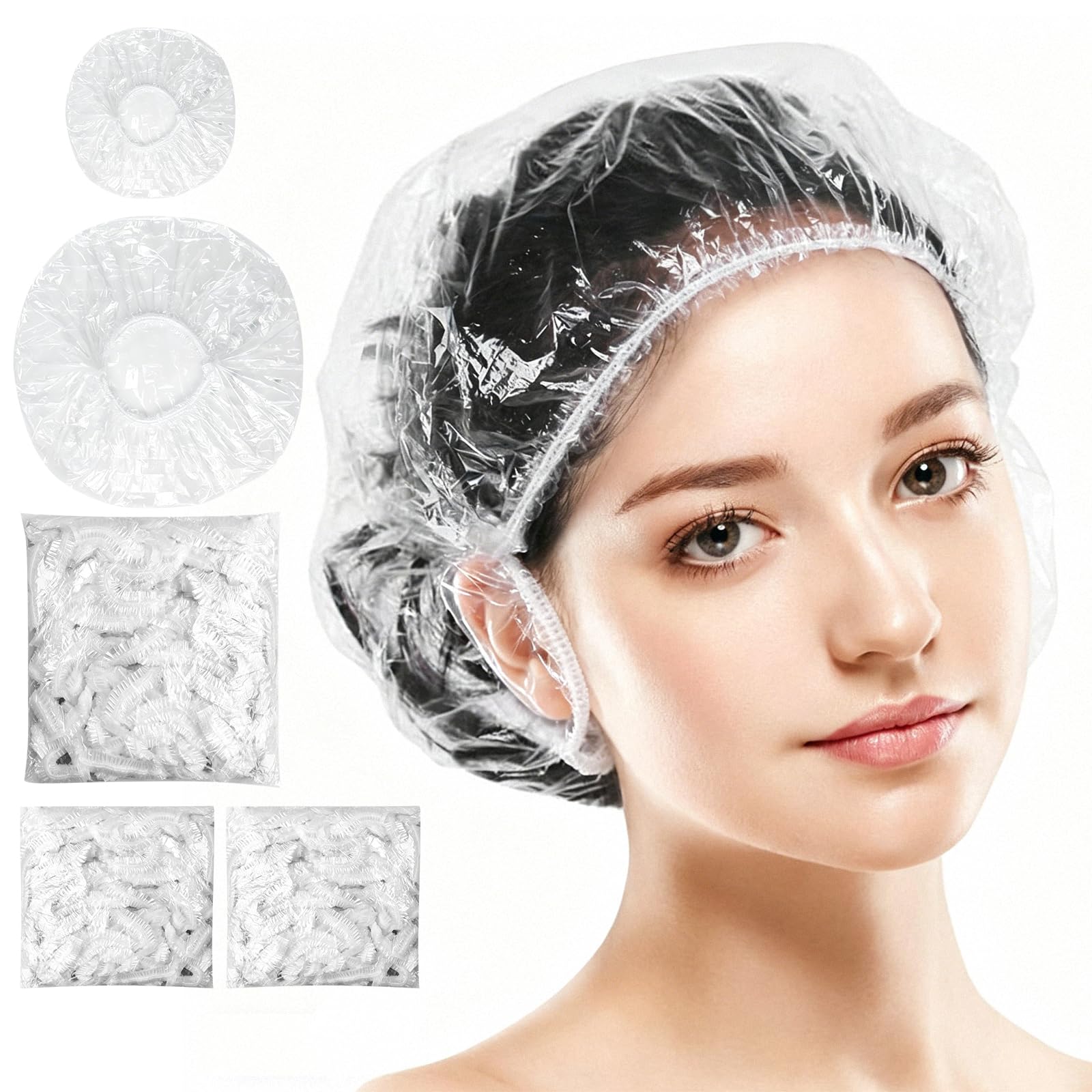 200 Stück Dusche Ohr Abdeckung und 100 Stück Haarschutz Duschkappe, Klare Ohrabdeckung Wasserdichte, Kunststoff Duschkappe, Elastische Ohrabdeckung, Einweg Duschhauben für Salon, Spa, Reise