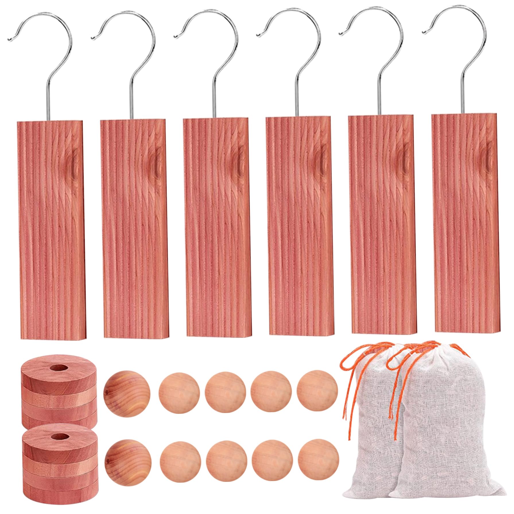 26Pcs Cedar Blocks for Clothes Storage Aromatic Cedar Hangers Rings and Balls Scented Sachets Closet Freshener