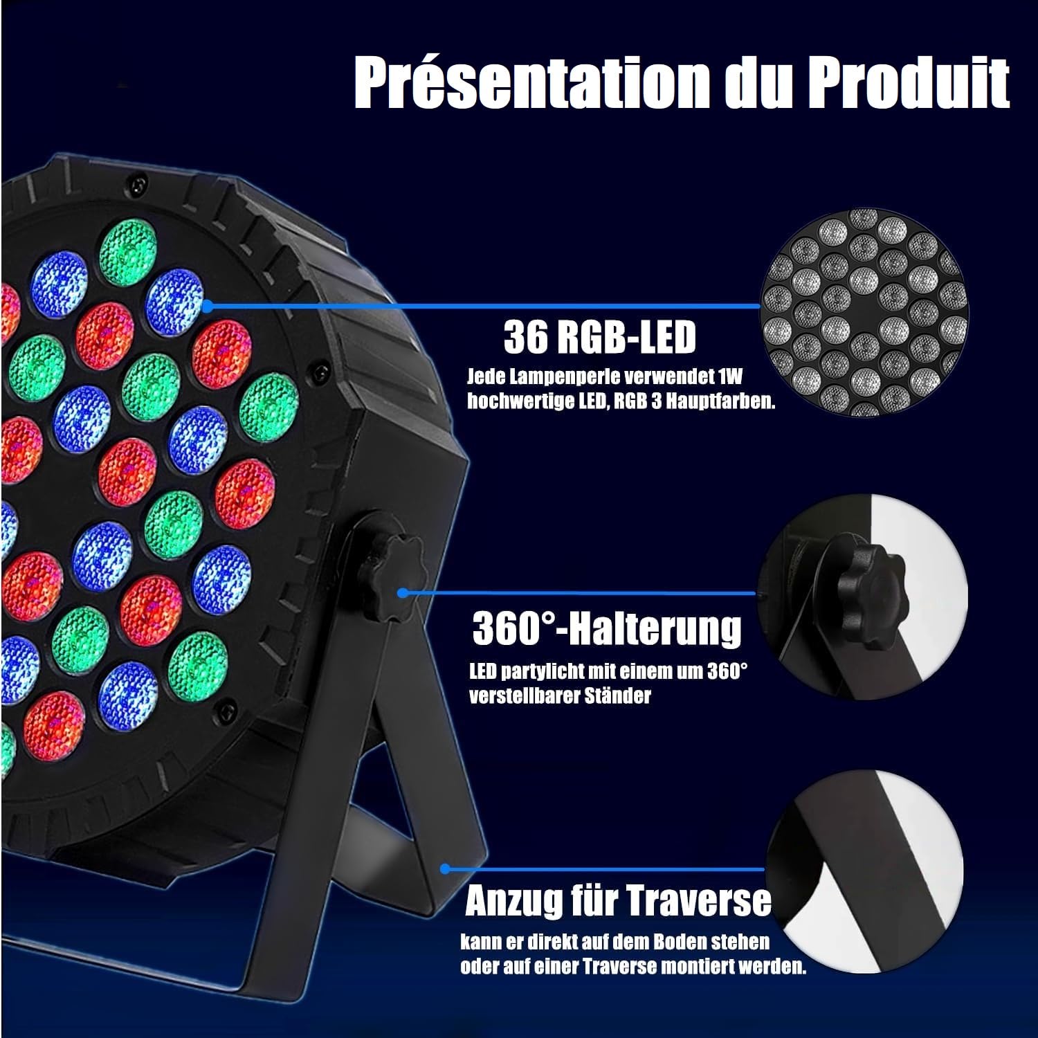 Lumière de Scène Par LED 36 Lampe RGB Lumiere DJ Fête Eclairage de Scène DMX avec Télécommande Éclairage de Scène pour Disco Soiree Mariage Lumière d'ambiance Bar Noël Halloween - 4 pack