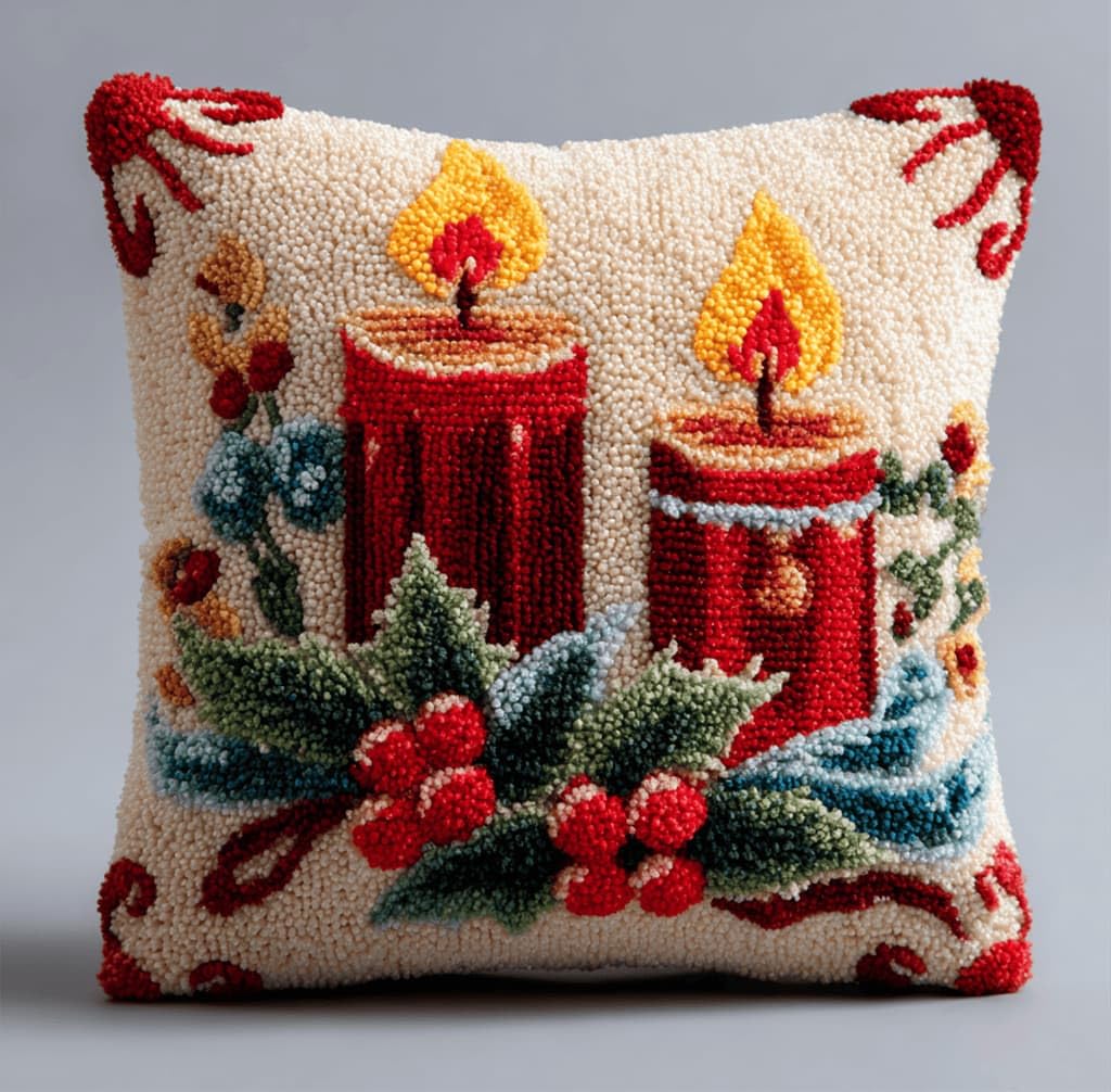 Kitquiver Latch Hook Kits for Adults Christmas Candles Rug Cover Pillowcase Beginner