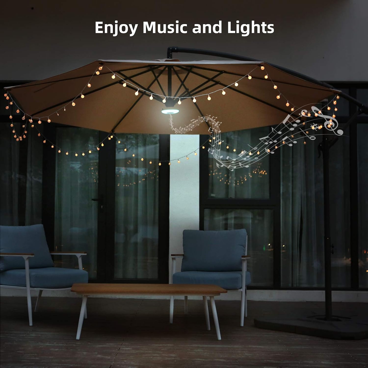 Bluu Patio Umbrella Lights with Wireless Speaker APP Control RGB LED Lights Outdoor for Camping Tents, Yard, or Indoor Use