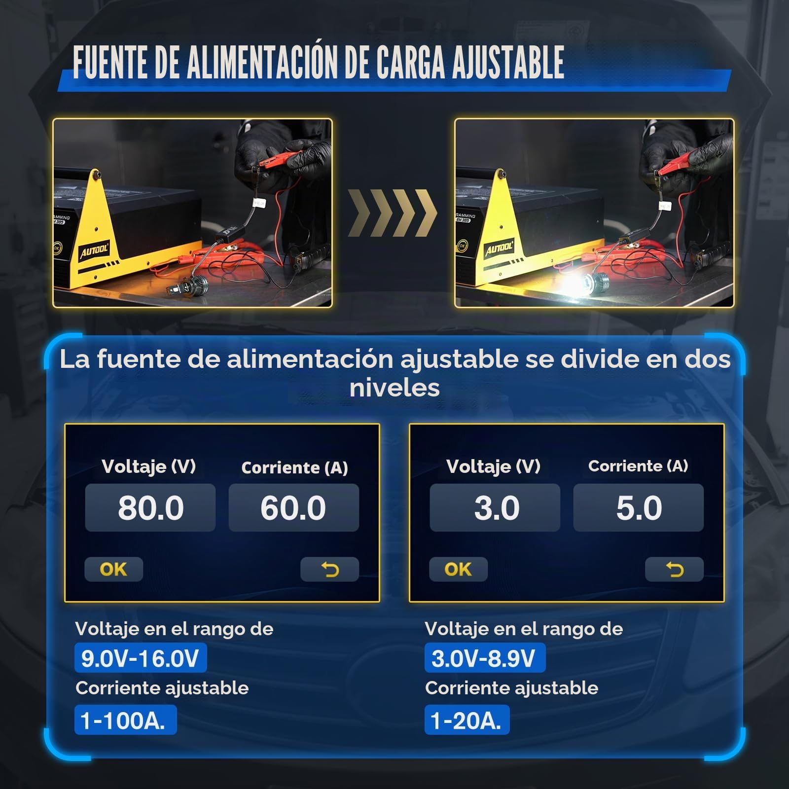 AUTOOL Cargador de Baterías para Automóviles Fuente de Alimentación Programable (EM385)