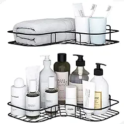 MLTM ECOM Prateleira de Canto para Banheiro e Cozinha Suporte Multifuncional Sem Furar Preto Kit com 2 Unidades Organizador de Parede para Shampoo e Sabonete