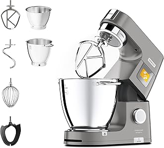 Titanium Chef Patissier XL Stand Mixer for Baking- Powerful Food Mixer, With K-Beater, Dough Hook, Whisk, and 2 Bowls 5L and 7L, KWL90.004SI, 1400W, Silver