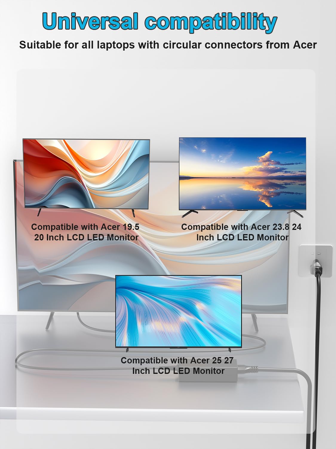 Ładowarka 19 V kompatybilna z Acer LCD Monitor H236HL SA230 G276HL G246HL G206HQL S271HL S240HL G236HL S220HQL S242HL G226HQL S230HL 19.520 20 2 1,5 23 23,8 24 25 27 cali Laptop