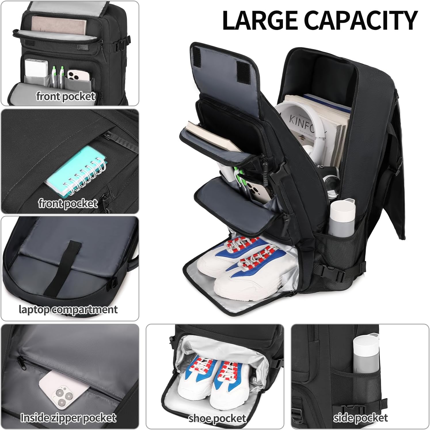 Carry on Travel Backpack for Men Airline Approved Convertible Nylon Duffle Backpack Luggage Bag Black