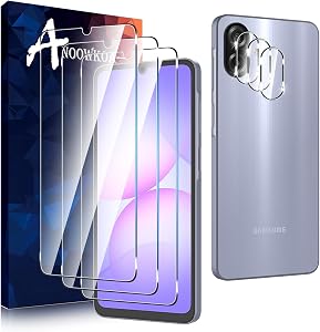 Anoowkoa 3 Pack for Samsung Galaxy A07 5G Screen Protector + 3 Pack Galaxy A07 Camera Lens Tempered Glass Protector.9H Hardness.Support Fingerprint Unlock Bubble-Free.Easy Installation