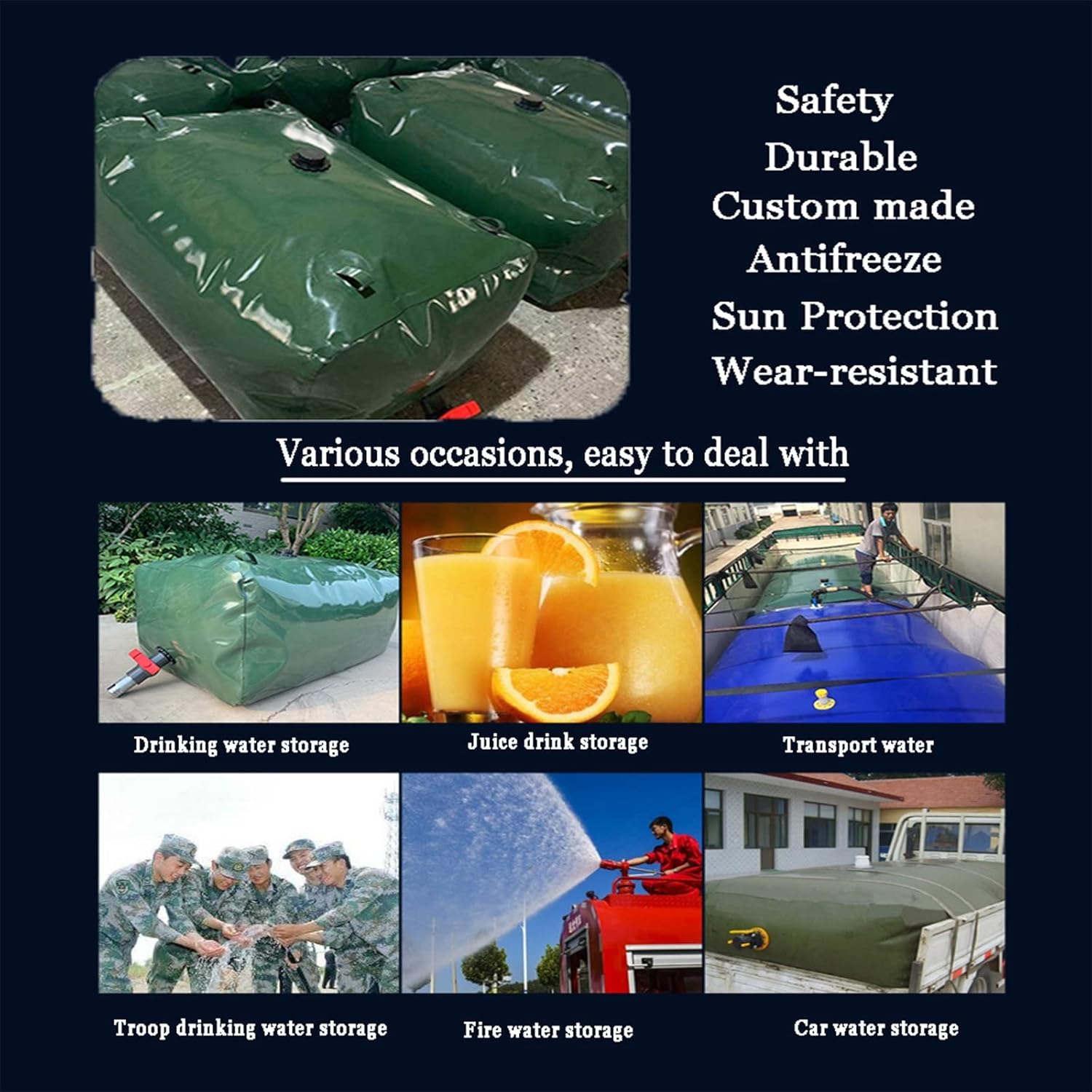 Soft Drought-Resistant Water Bag，Bladder Water Storage Bag, Collapsible Bladder, Portable Water Tank, Large Flexible Emergency Bucket, Camping Shower Water Container ( Size : 1x0.7x0.35m/240L/63gallon