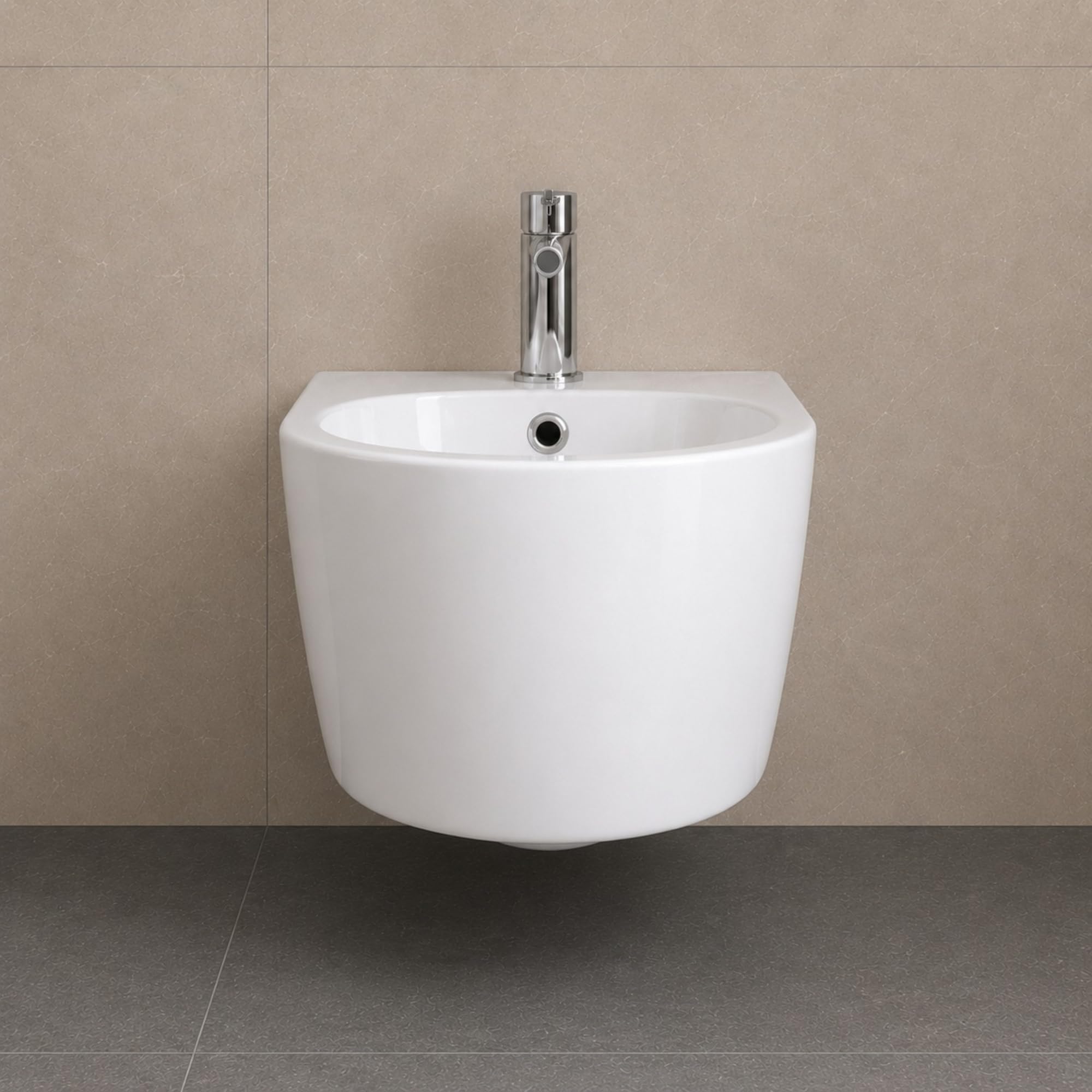 Giunone Bidet Sospeso in Ceramica Sanitaria, Scarico a Parete, Bianco Lucido, 35,5 x 51,5 cm