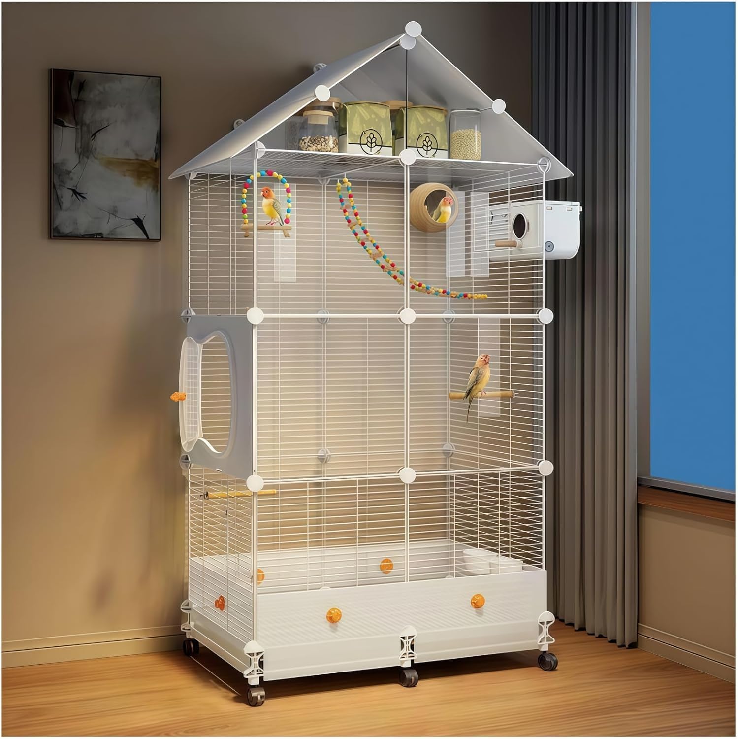 View 1 of *** parts only missing unknown pieces***
SALUISH Large Flight Bird Cage with Wheels - White, 28.4" L x 14.2" W x 60" H