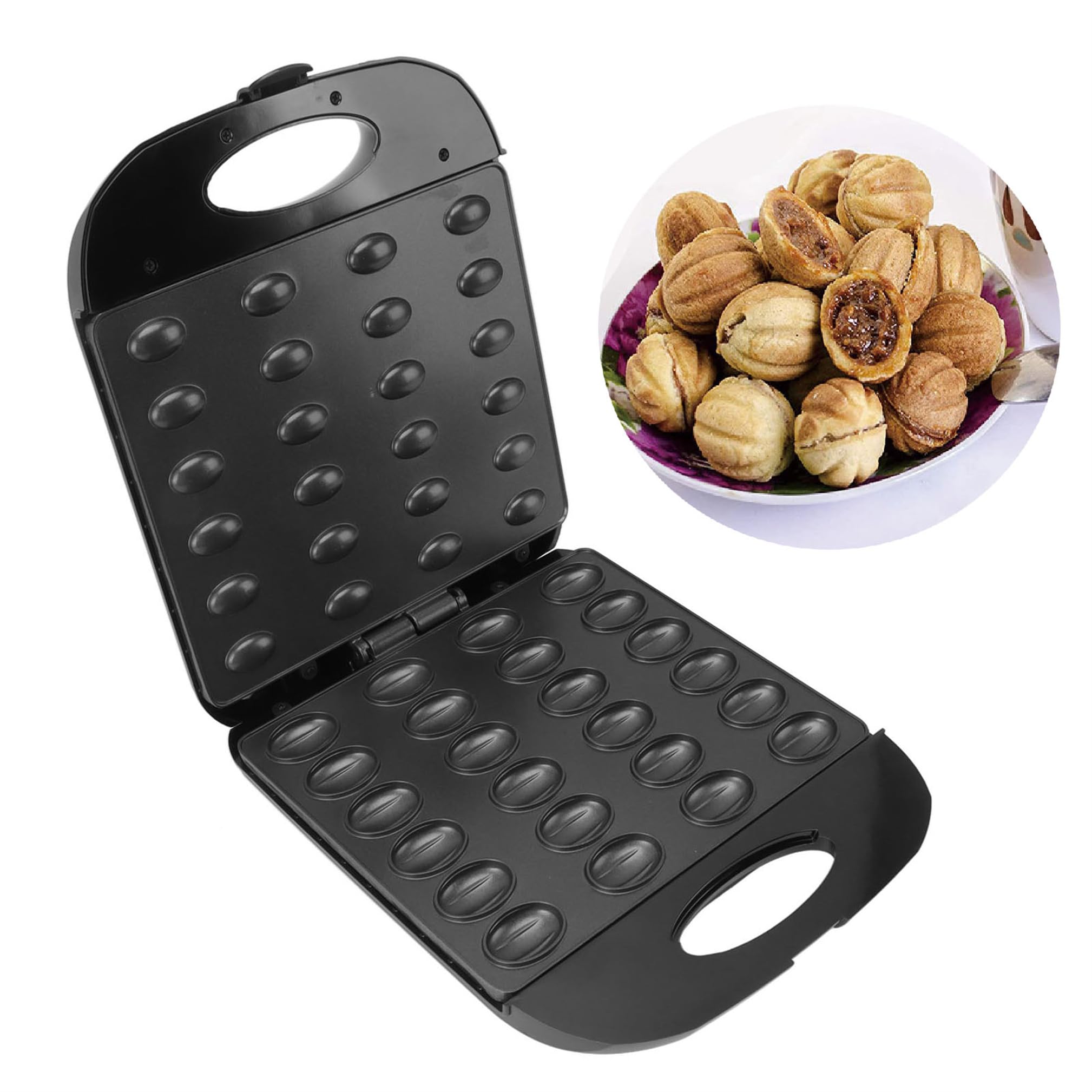 Electric Walnut Cake Maker,1400W 24pcs Capacity Electric Walnut Cake Maker Automatic Mini Nut Waffle Bread Machine Sandwich Iron,Cooking Breakfast, Gifts, Silver
