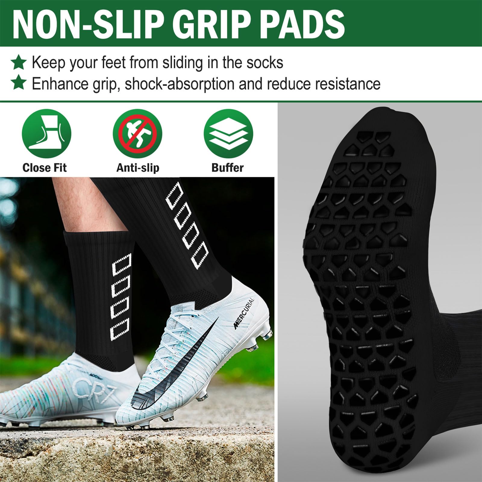 ENONEO Calze Calcio Antiscivolo Uomo 37-45 Calze Antiscivolo Calcio Anti Vesciche Addensare Cotone Calzini Sportivi Donna Traspirante Calzini Grip Calcio per Ciclismo Trekking