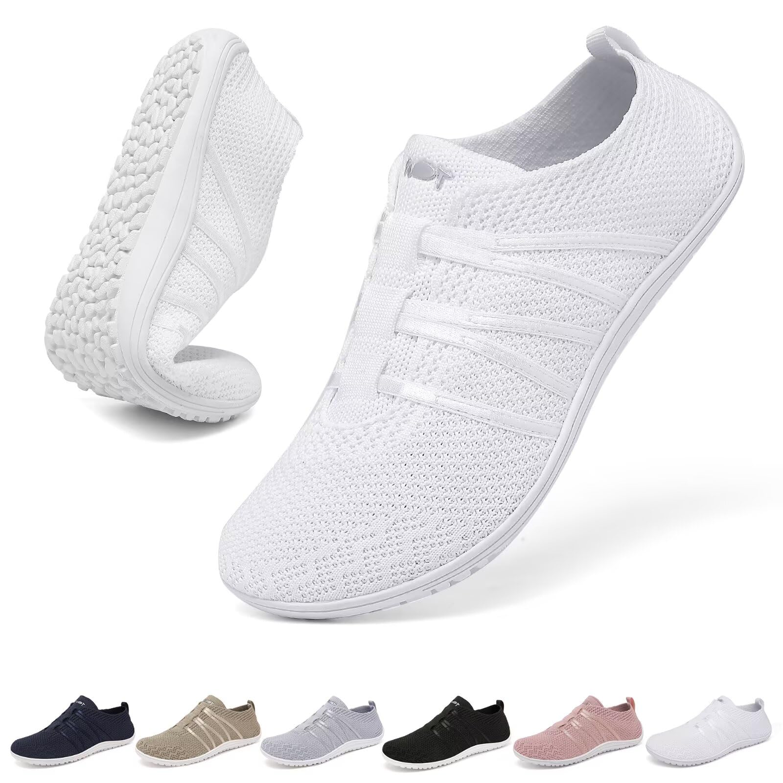 Merdoo Barfuss Schuhe Damen Herren Leichte Turnschuhe Bequeme Barfußschuhe Slip On Sneaker Weich Hausschuhe Atmungsaktiv Gymnastikschuhe rutschfest Barefoot Shoes Sportschuhe Unisex Weiß 44EU