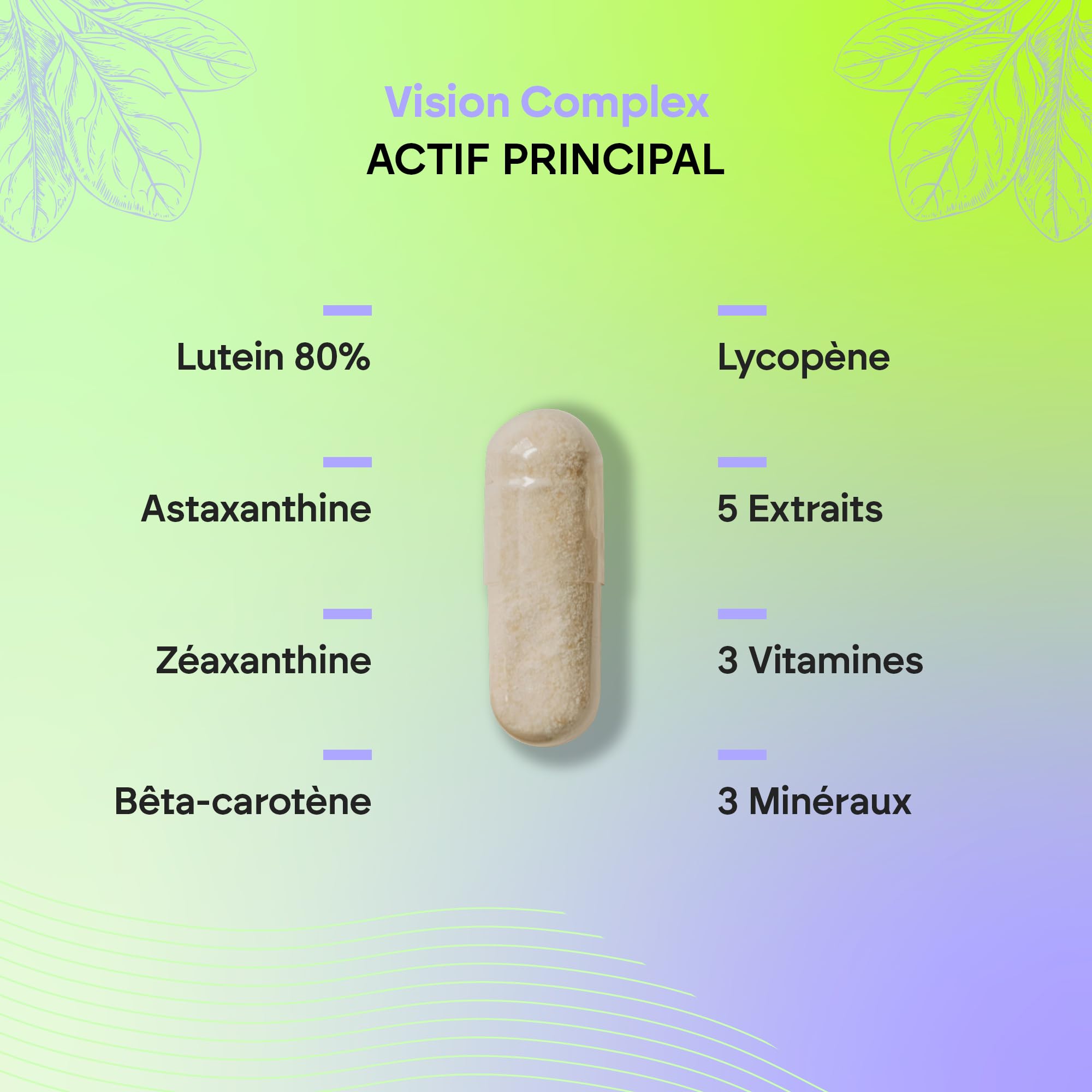 Vision Complex Luteína + Zeaxanthine + Astaxanthine - Vit. C E et A - Pour les yeux - Complexe 18 ingrédients avec Zinc Sélénium Cuivre Lycopène + Thiamine Riboflavine - 60 Capsule Nutralie
