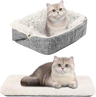 Cama para Gatos 2 en 1, Mullida y Suave, Manta Lavable para Mascotas, para Gatos y Perros Pequeños (Gris + Felpa Blanca)