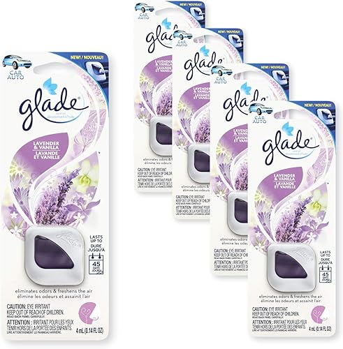 Glade - 805026 - Ambientador de aceite de ventilación automotriz lavanda y vainilla 4 mL, 4 unidades disponible en Yaxa Colombia