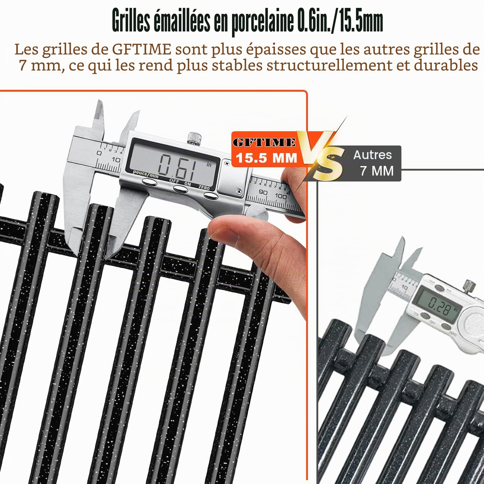 GFTIME 44 X 30CM 7525 Grille de Cuisson pour Weber Spirit I & II 300 Series E-310, E-320, S-310, S-320, Spirit 700/900, Porcelaine émaillée Barbecue Gril Gaz pièce Rechange 7525 7527 7638 7639