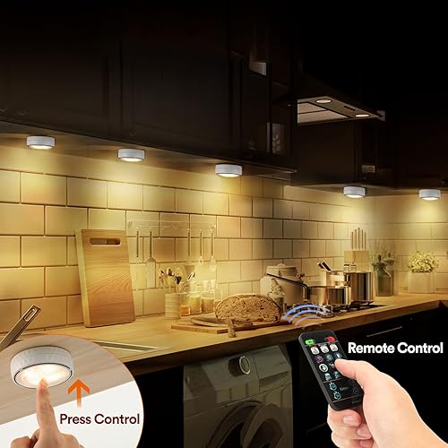 Miniatura 8 de Luces LED de disco con control remoto, luces inalámbricas de armario que funcionan con pilas, luces debajo del gabinete, luces de empuje, luces que