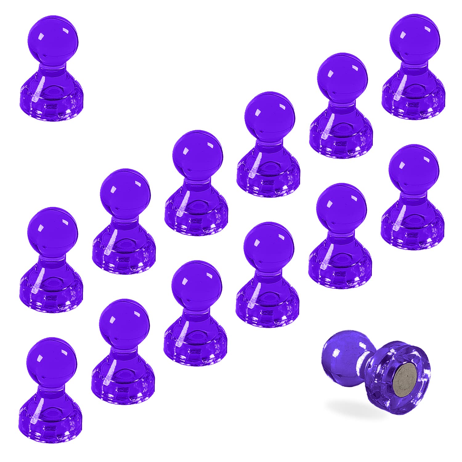 TMS Small Strong Fridge Magnets, 14 Purple Magnetic Push Pins for Whiteboards, Office Calendars, Wire Wall Notice Boards, Maps, Memo Boards, Neodymium Skittle Marker Magnets (Purple, Small (14 Pins))